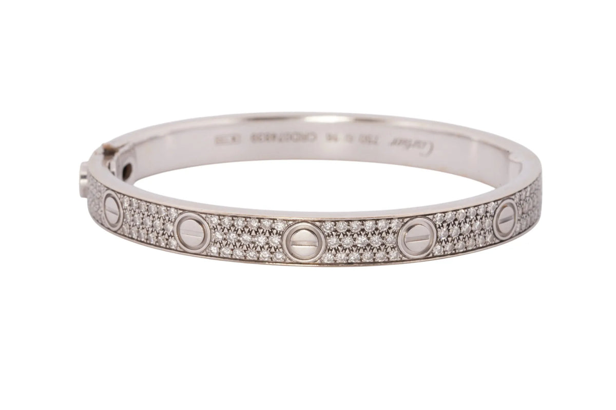 Cartier LOVE Diamond Pavé Bracelet in 18K White Gold — Size 16