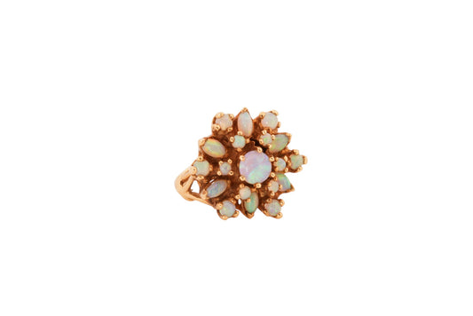 Vintage 14K Gold Opal Floral Cluster Ring — Size 4
