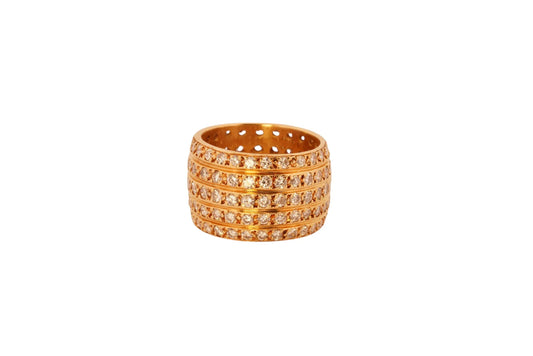 Vintage Handmade 18K Yellow Gold Five-Row Diamond Ring — Size 5¾