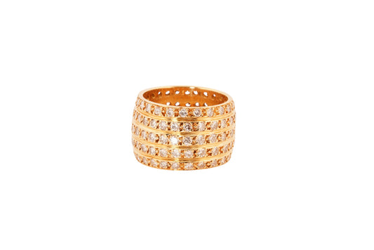 Vintage Handmade 18K Yellow Gold Five-Row Diamond Ring — Size 5¾