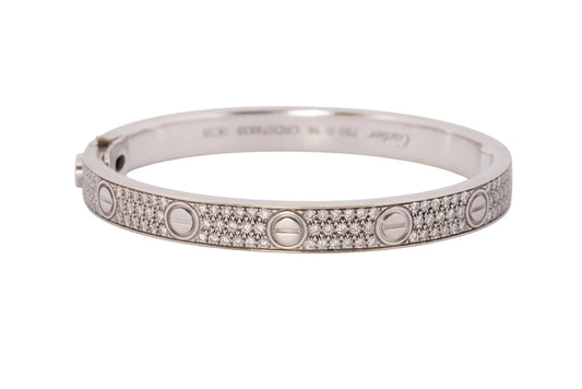Cartier LOVE Diamond Pavé Bracelet in 18K White Gold — Size 16