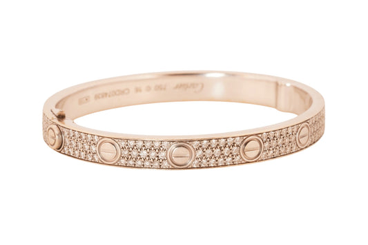 Cartier LOVE Diamond Pavé Bracelet in 18K White Gold — Size 16
