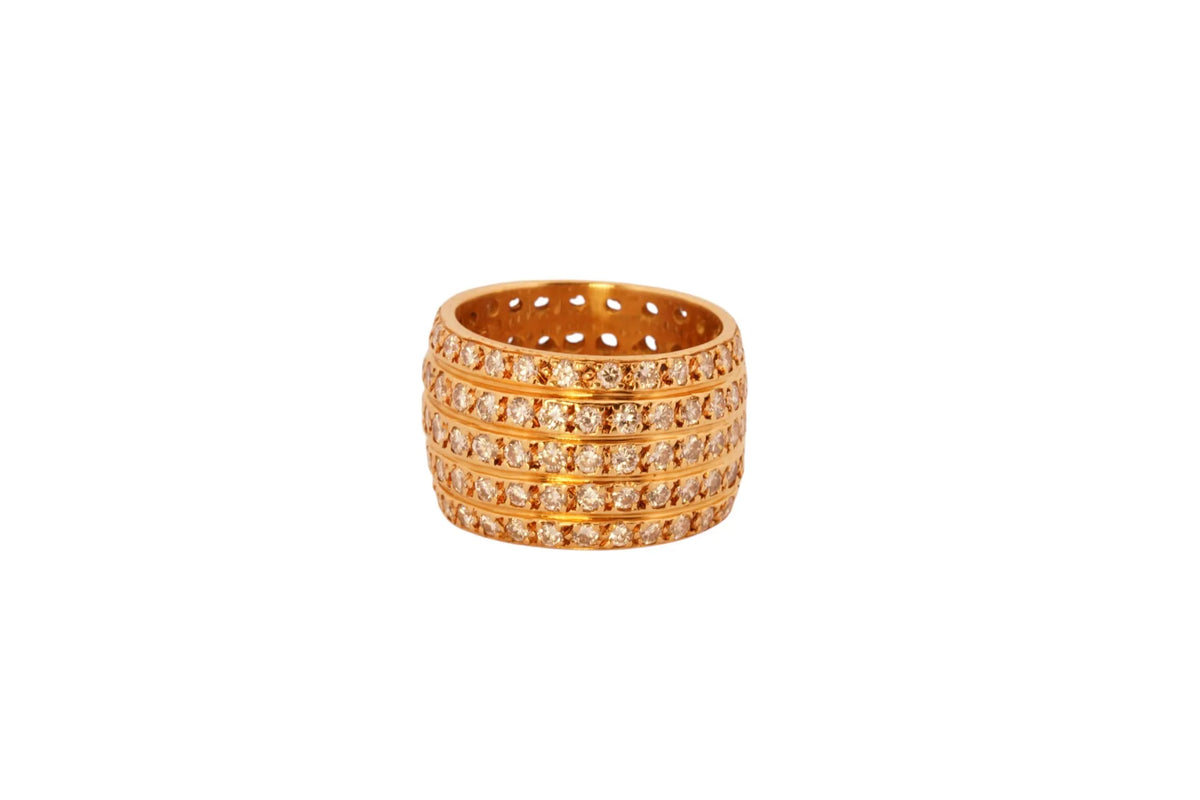 Vintage Handmade 18K Yellow Gold Five-Row Diamond Ring — Size 5¾ — interactive 360° view