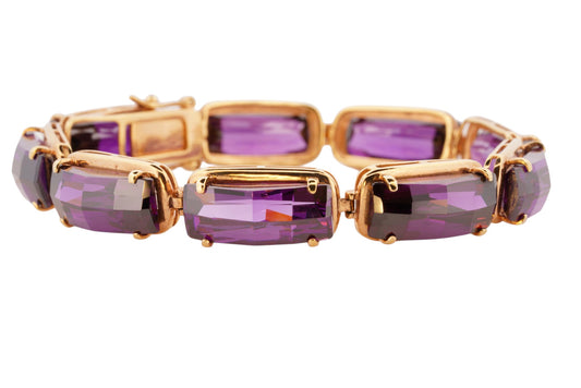 14K yellow gold Siberian amethyst nine-stone bracelet